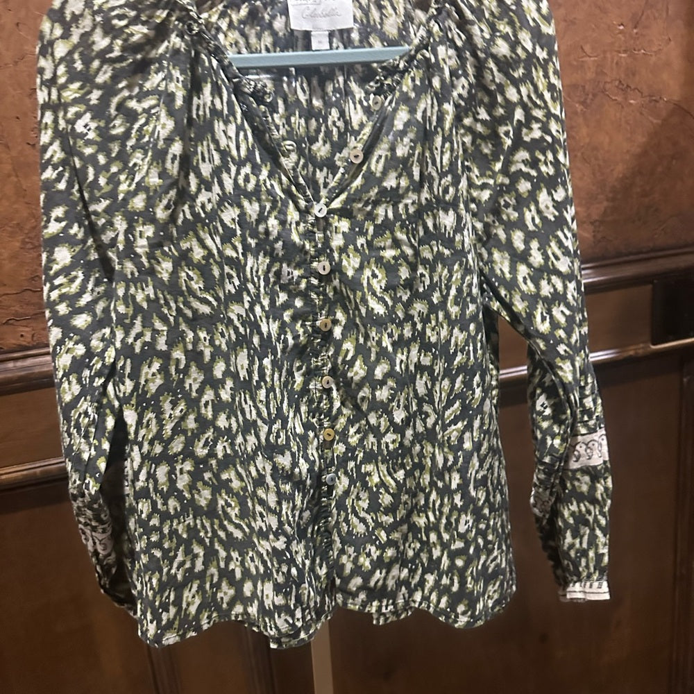 NWOT SIZE M Cleobella Green Black Long Sleeve Blouse