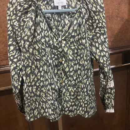 NWOT SIZE M Cleobella Green Black Long Sleeve Blouse