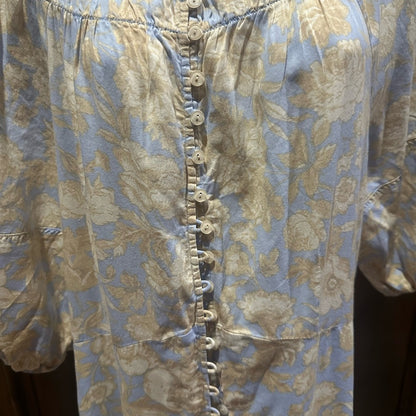 SIZE 14 Rebecca Taylor Blue and White 3/4 Puff Sleeve Dress