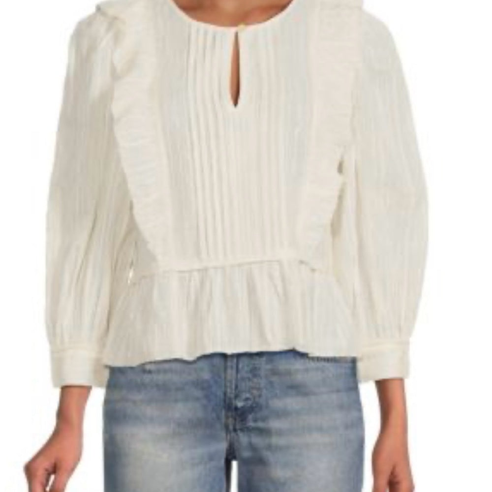 NWT SIZE M Joie Cream Blouse with Puff Sleeves and Ruffled Peplum