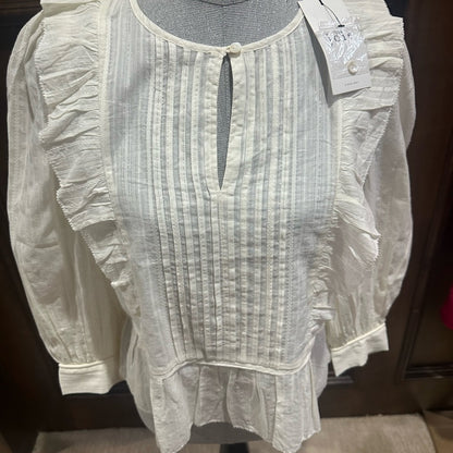 NWT SIZE M Joie Cream Blouse with Puff Sleeves and Ruffled Peplum