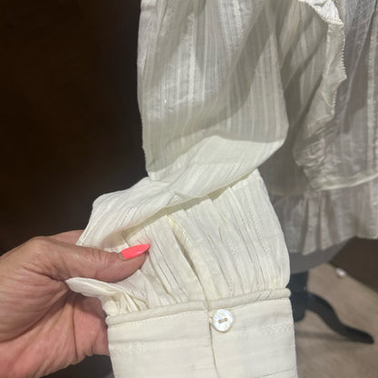 NWT SIZE M Joie Cream Blouse with Puff Sleeves and Ruffled Peplum