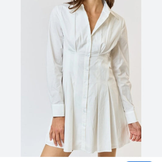 SIZE M White Long Sleeve Wrap Dress with Notched Collar