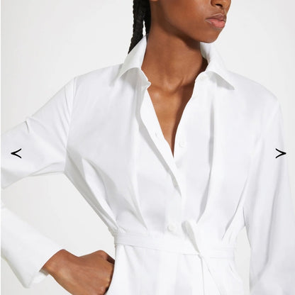 SIZE M White Long Sleeve Wrap Dress with Notched Collar