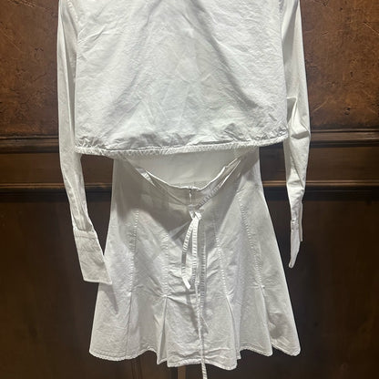 SIZE M White Long Sleeve Wrap Dress with Notched Collar