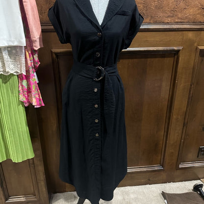 SIZE XS Ramy Brook Black Midi Shirt Dress with Cuffed Sleeves