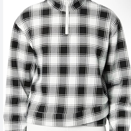 NWT SIZE S EleVen by Venus Williams Plaid Pullover - Black and White