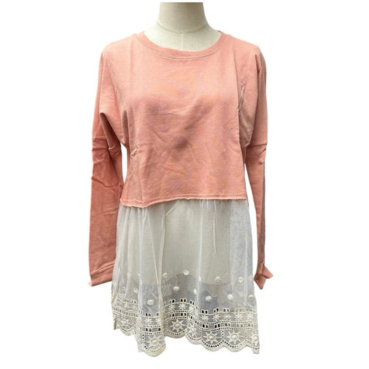 NWT SIZE M Hayden Orange Long Sleeve Embellished Crop Tunic