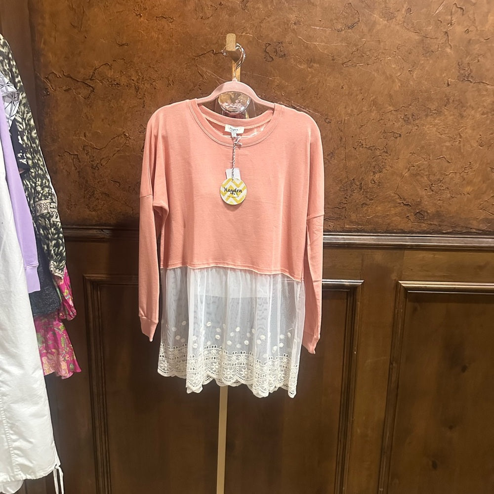NWT SIZE M Hayden Orange Long Sleeve Embellished Crop Tunic