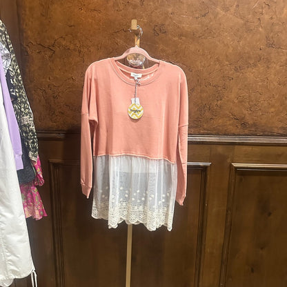 NWT SIZE M Hayden Orange Long Sleeve Embellished Crop Tunic