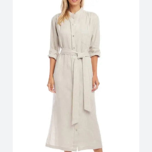 SIZE XL Fifteen Twenty Tan Cream Mandarin Collar Shirt Dress