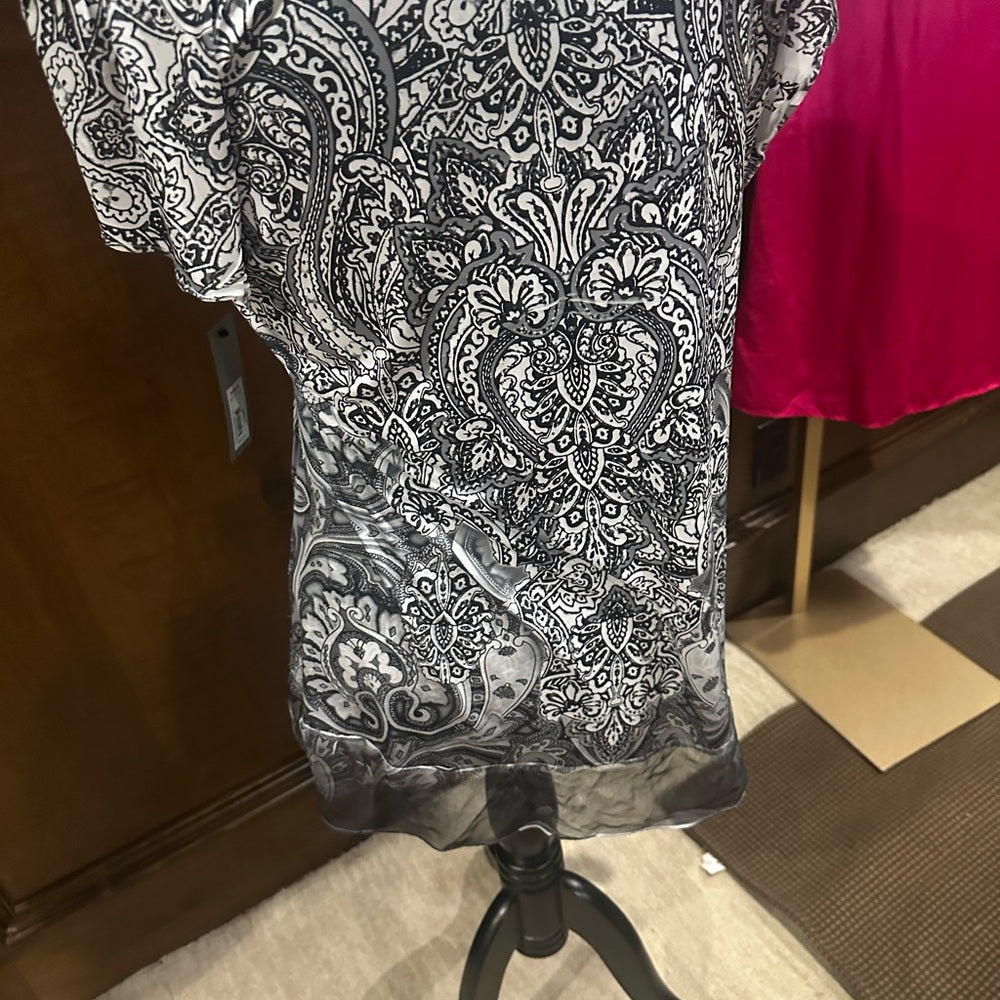 NWOT SIZE XL Apt. 9 Black and White Ruched Tie Front Blouse