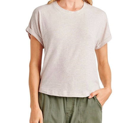 NWT SIZE XS Splendid Cream Relaxed Cuffed Sleeve Tee