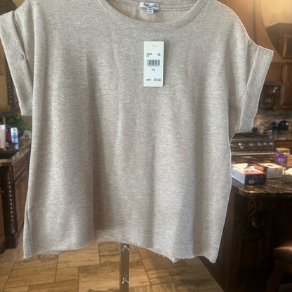 NWT SIZE XS Splendid Cream Relaxed Cuffed Sleeve Tee