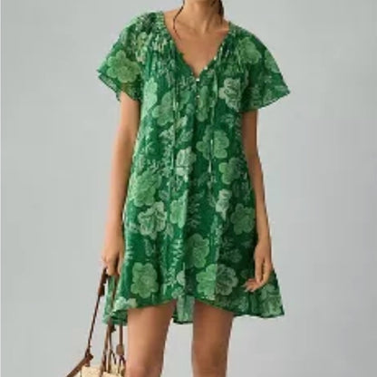 NWT SIZE 3/L Sunday Green Ruffled Mini Sundress