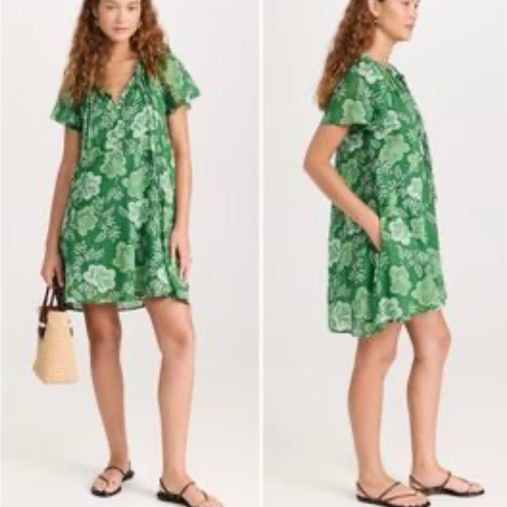 NWT SIZE 3/L Sunday Green Ruffled Mini Sundress