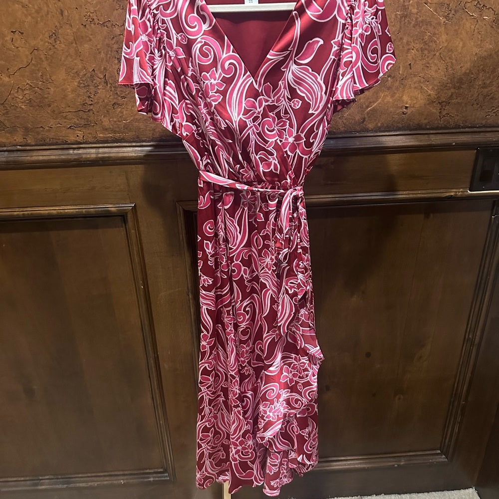 NWOT SIZE M Nicole Miller Red and Pink Wrap Sundress