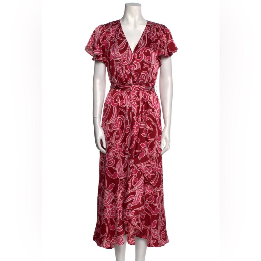 NWOT SIZE M Nicole Miller Red and Pink Wrap Sundress