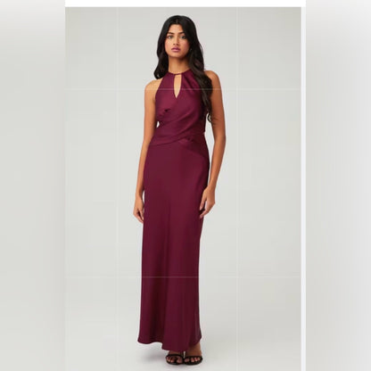 NWT SIZE 6 Elegant Burgundy Halter Maxi Dress for Prom