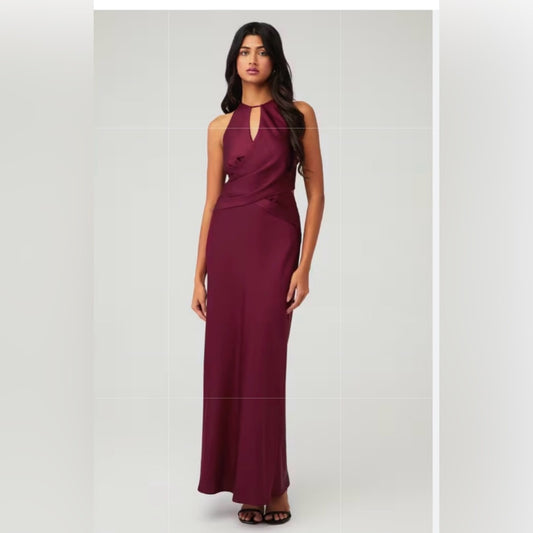 NWT SIZE 6 Elegant Burgundy Halter Maxi Dress for Prom
