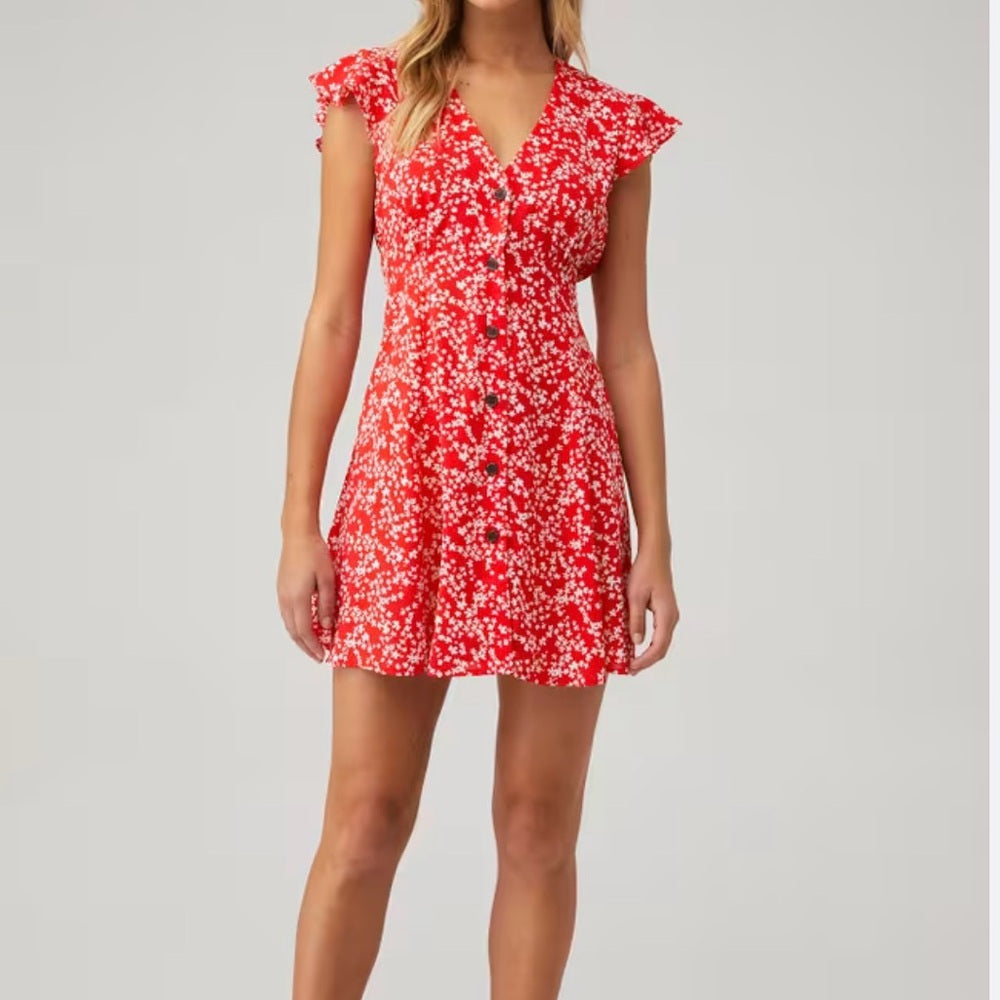 NWOT SIZE XS MINKPINK Red and White Flutter Sleeve Wrap Dress