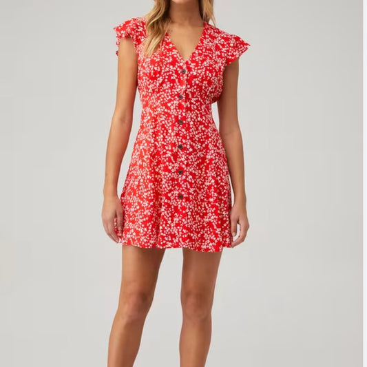 NWOT SIZE XS MINKPINK Red and White Flutter Sleeve Wrap Dress