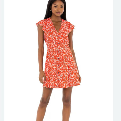 NWOT SIZE XS MINKPINK Red and White Flutter Sleeve Wrap Dress