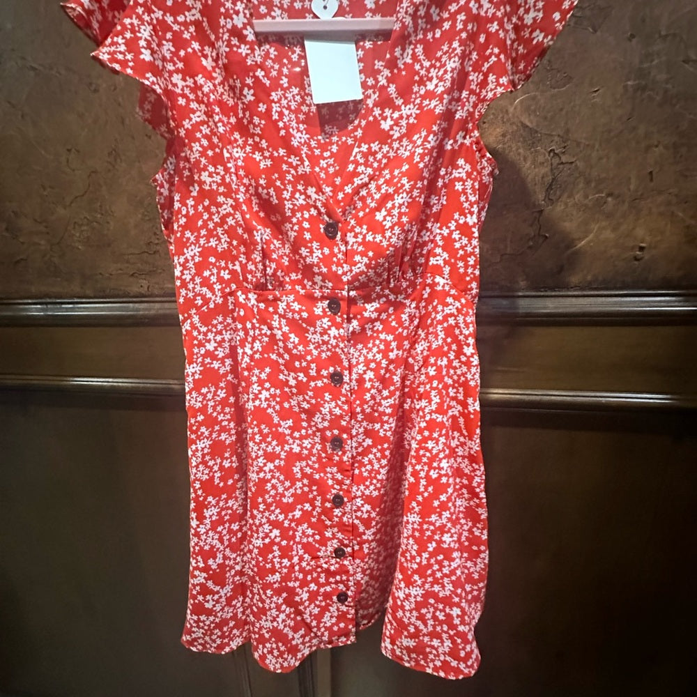 NWOT SIZE XS MINKPINK Red and White Flutter Sleeve Wrap Dress