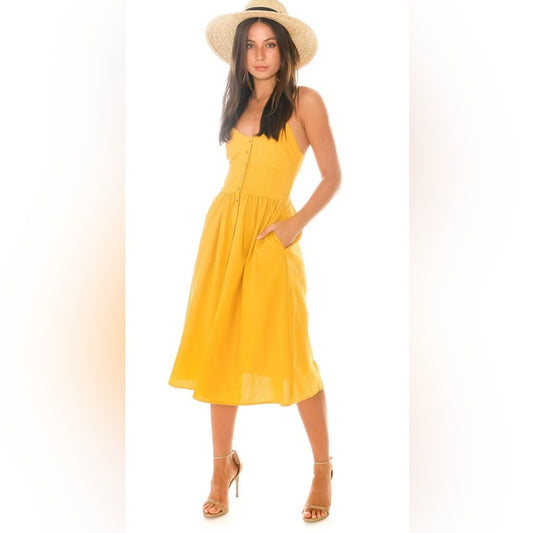 SIZE XS ROLLA'S Yellow Spaghetti Strap Midi Sundress