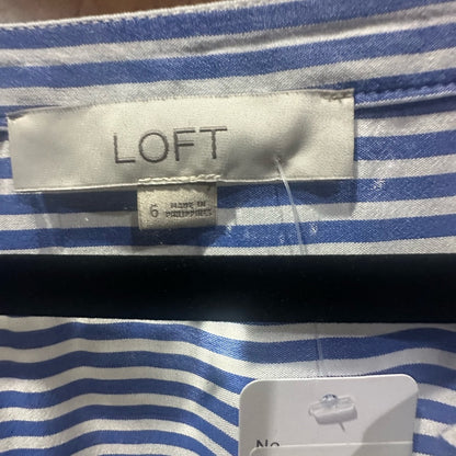 SIZE 6 LOFT Blue and White Mini Sundress with Crew Neck and Flutter Cap Sleeves