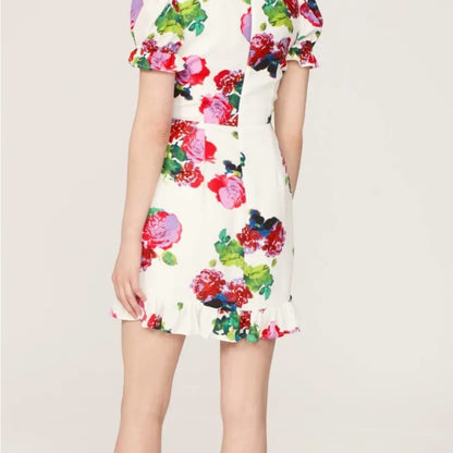 SIZE 4 Ashley By 26 International Red and Green Ruffled Mini Dress