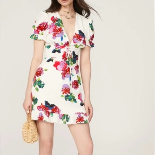 SIZE 4 Ashley By 26 International Red and Green Ruffled Mini Dress