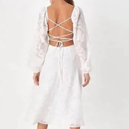 SIZE M Lulu's White Long Sleeve Square Neck Sundress