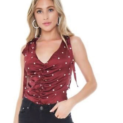 SIZE L For Love And Lemons Red Ruched Tie Front Bodysuit