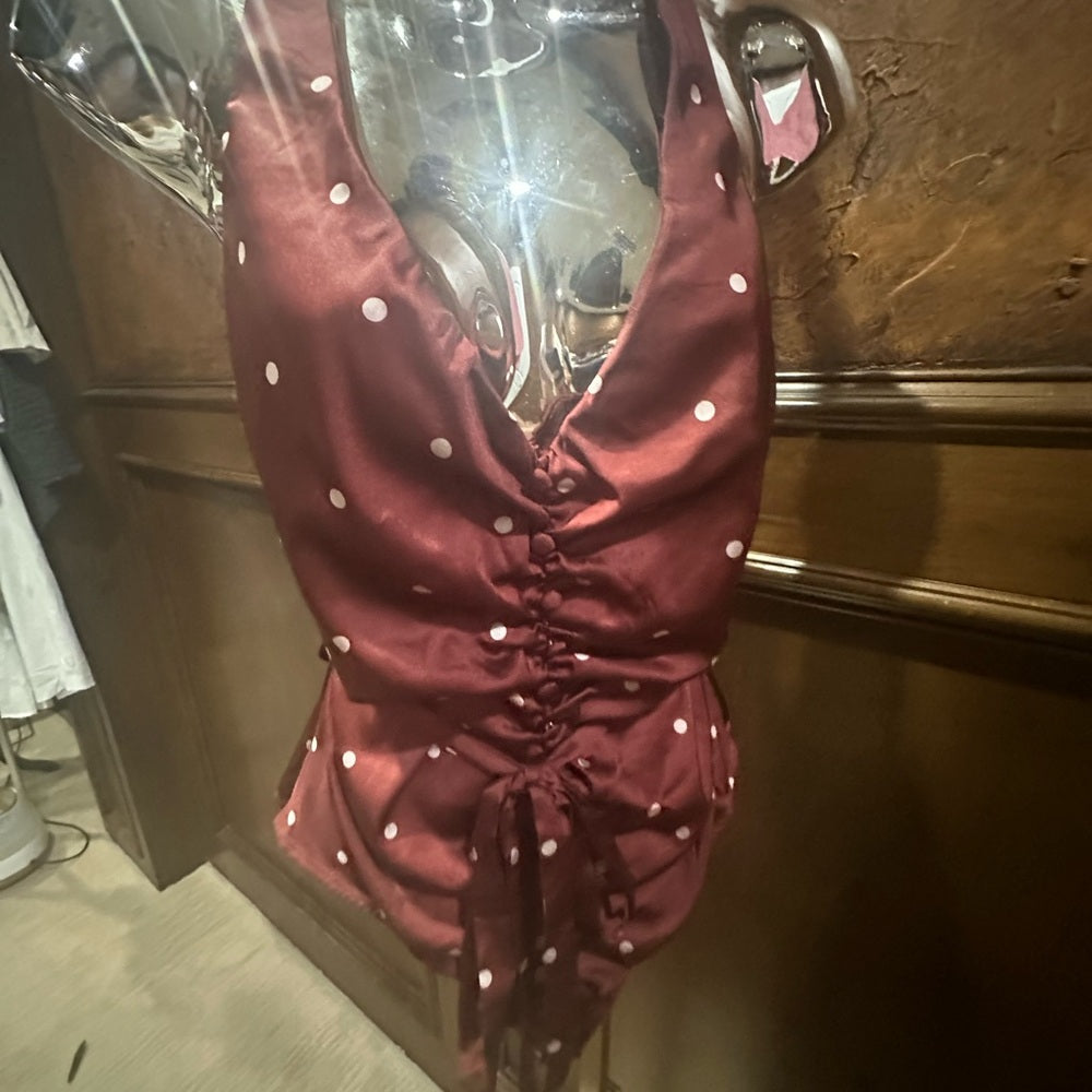 SIZE L For Love And Lemons Red Ruched Tie Front Bodysuit