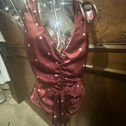 SIZE L For Love And Lemons Red Ruched Tie Front Bodysuit