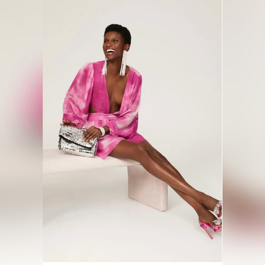 Size 8 Toccin Pink Tie-Dye Romper with Silver Sequin Bag