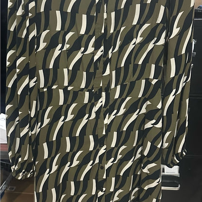SIZE S Green and Brown Tiered Bishop Sleeve Sundress