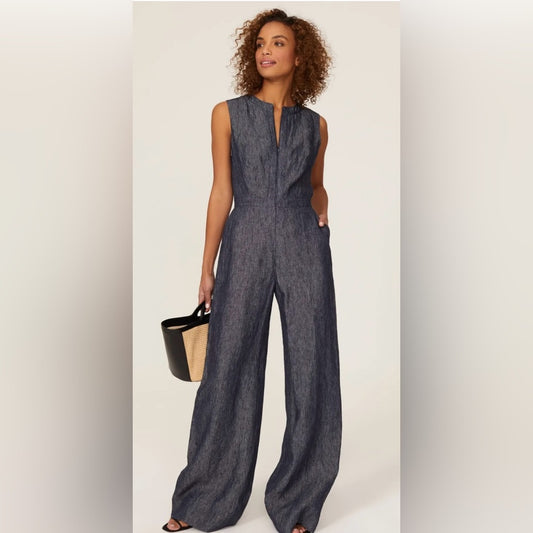 SIZE 40/L MARTIN GRANT Blue Wide-Leg Jumpsuit