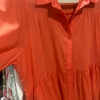 NWOT SIZE L HYFVE Orange and Pink Puff Sleeve Asymmetrical Sundress
