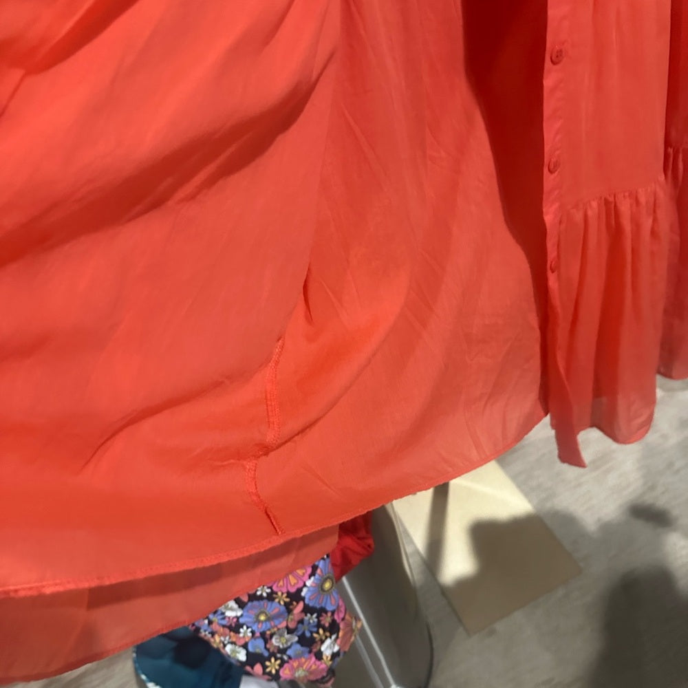 NWOT SIZE L HYFVE Orange and Pink Puff Sleeve Asymmetrical Sundress