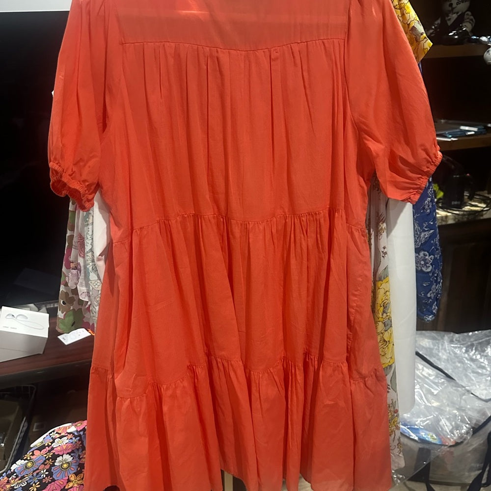 NWOT SIZE L HYFVE Orange and Pink Puff Sleeve Asymmetrical Sundress