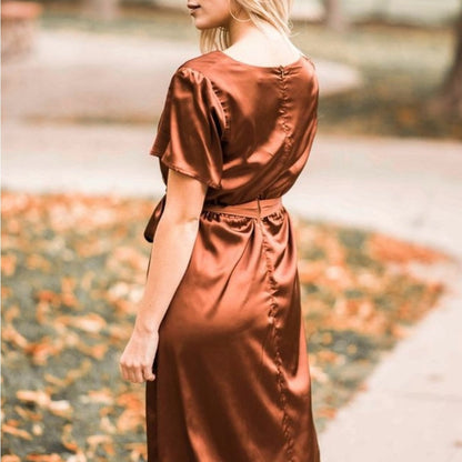 NWOT SIZE L JessaKae Brown V-Neck Flutter Sleeve Sundress