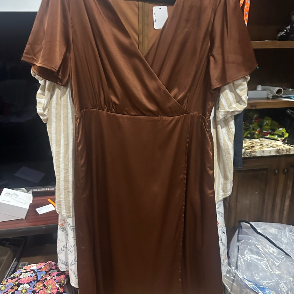 NWOT SIZE L JessaKae Brown V-Neck Flutter Sleeve Sundress