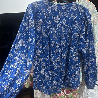 NWT SIZE L/3 Sundry Blue and White Blouse with Relaxed Fit and 3/4 Sleeves