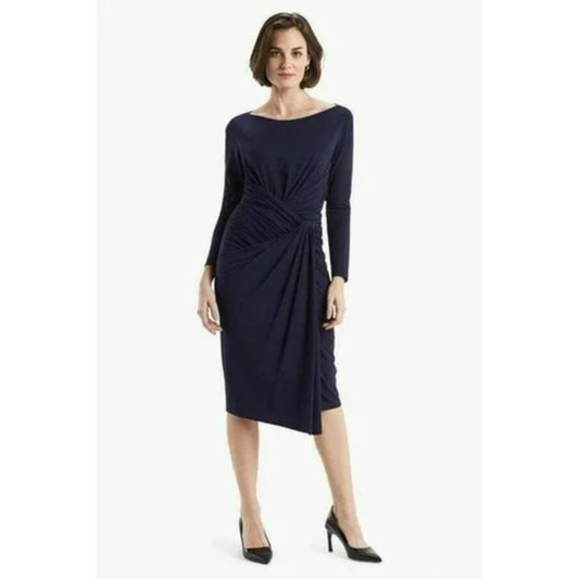 Size 12 Connected Apparel Blue Long Sleeve Dress