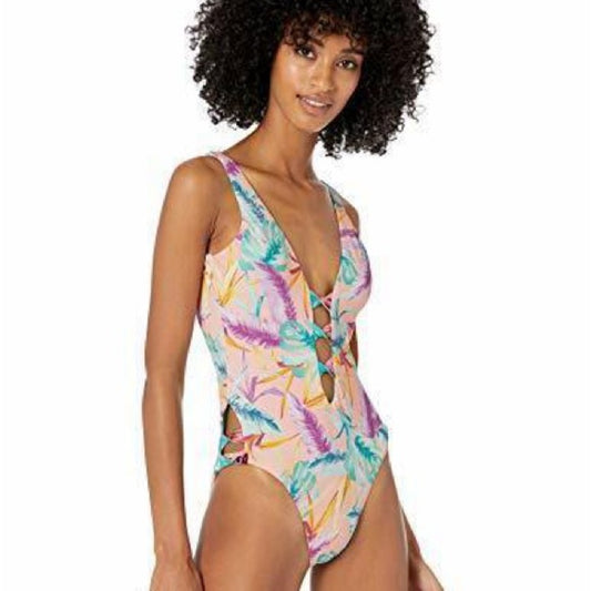NWT SIZE M Bar III Pink and Purple One Piece with Tropical Print