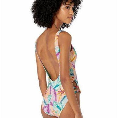 NWT SIZE M Bar III Pink and Purple One Piece with Tropical Print