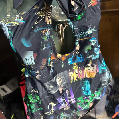 NWOT SIZE S Unique Vintage Black One Piece Swimwear with Ruffle and V-Neck