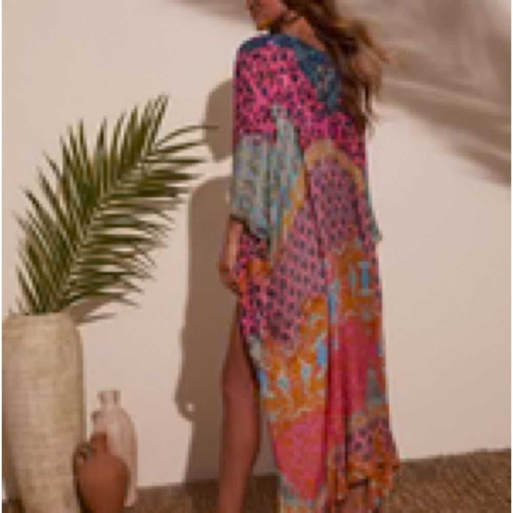 NWT SIZE OS Macchia J Pink and Orange Bohemian Swim Coverup